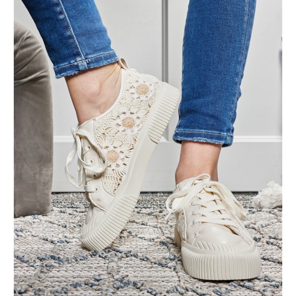 Yellow Box Cream Sneakers with Floral Detailing - Picture 3 of 5